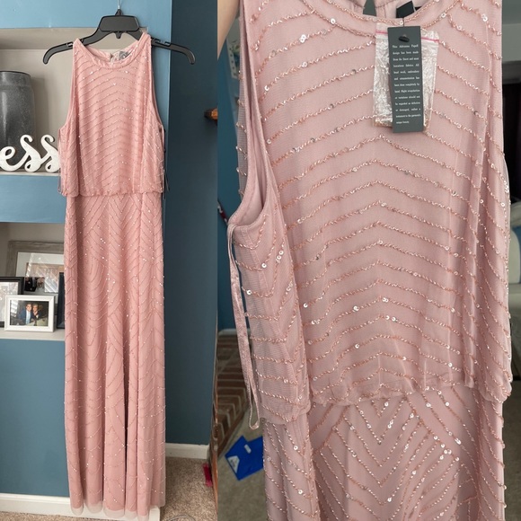 NWT Adrianna Pappell Beaded Halter Gown in Rose Mercury - Picture 8 of 10